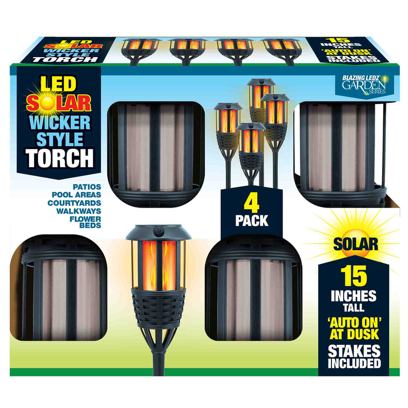 768488 - 4pk Solar Flicker Flame Wicker Torch 15”