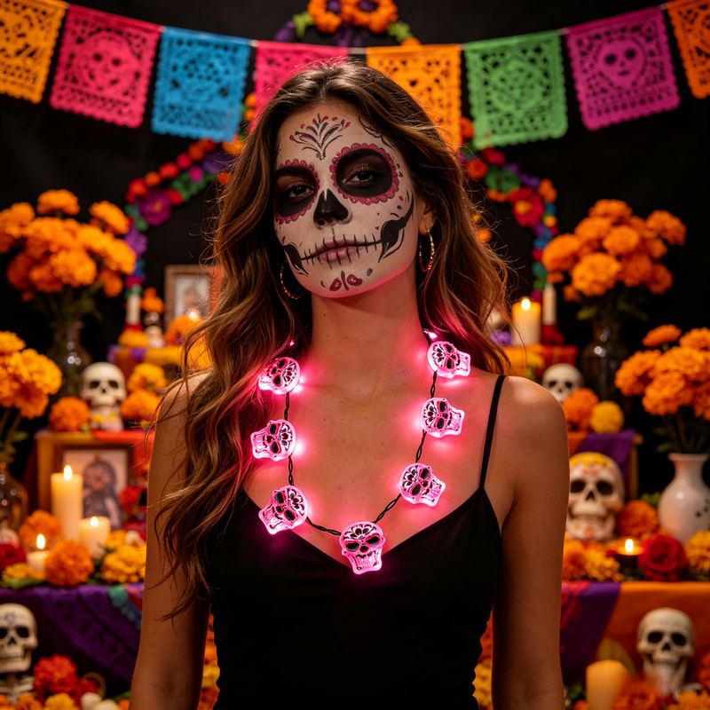 768281 - Day of the Dead LED Skull Necklace