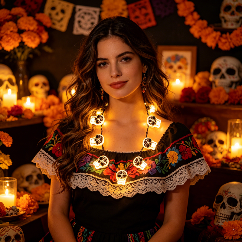 768281 - Day of the Dead LED Skull Necklace